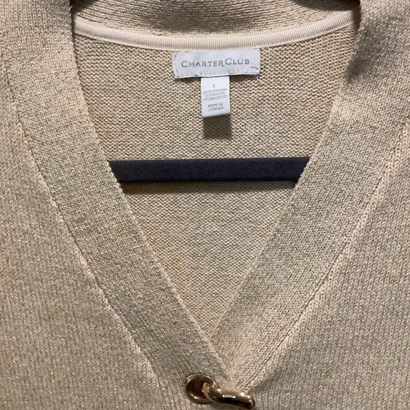 Charter club womens long sleeve Beige Gold sweater V-neck Size L Pullover - Picture 6 of 9
